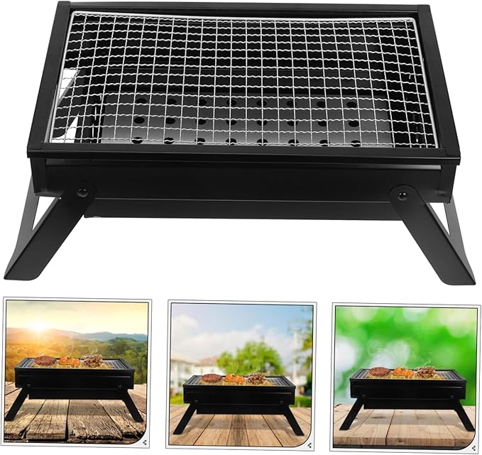 Portable Charcoal Grill Compact Folding for Outdoor Cooking Camping and Backyard Gatherings Features Pullout Charcoal Box for Easy Use and Cleaning for People