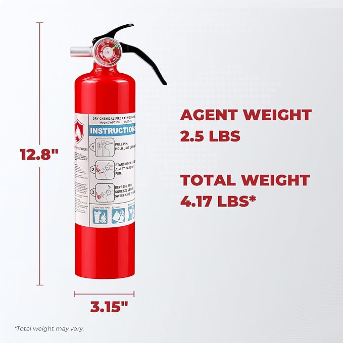 Safewayfire 2.5 lb ABC Dry Chemical Fire Extinguisher, 1 Pack, UL Certified Safety for Home, Vehicle, Office