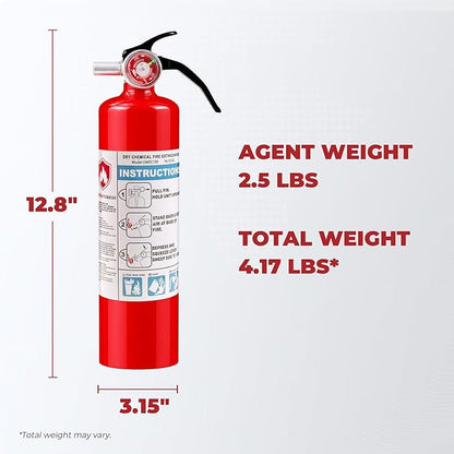 Safewayfire 2.5 lb ABC Dry Chemical Fire Extinguisher, 1 Pack, UL Certified Safety for Home, Vehicle, Office