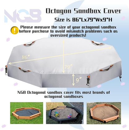 Octagon Sandbox Cover,Oxford Cloth Waterproof, Windproof and Dustproof, Equipped with a Waist Adjustable Hook and a Bottom Adjustable Drawstring,Protect Sandbox Sand and Toys(Silver,85"x79"x9")