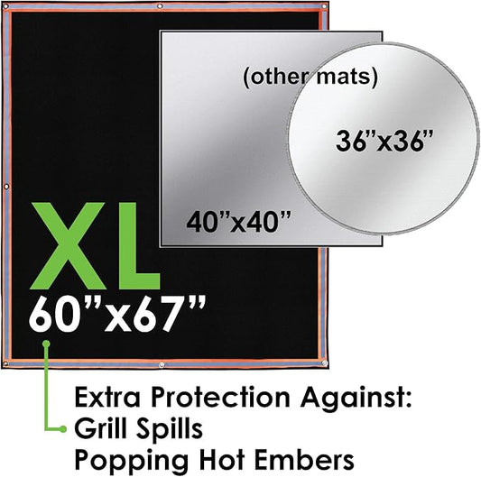 Fire Pit Mat & Grill Pad — 67"×60" XL Fireproof Deck Protector, Triple-Layer Silicone + Fiberglass, for Outdoor Firepit, BBQ, Patio & Lawn