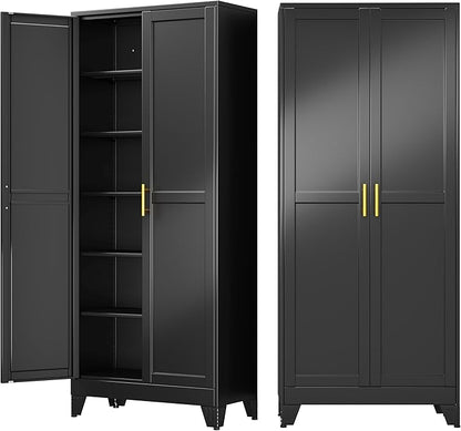 75" Metal Garage Storage Cabinet with 2 Doors and 5 Adjustable Shelves,Metal Storage Cabinets,Steel Tool Cabinets for Home,Office,Garage,Warehouse,Widen (Black, 75''H x 32''W x 16''D-B)