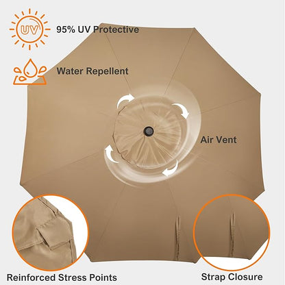 Blissun 9ft Patio Umbrella Replacement Canopy, Market Umbrella Top, Outdoor Table Umbrella Canopy for 8 Ribs, Canopy Only