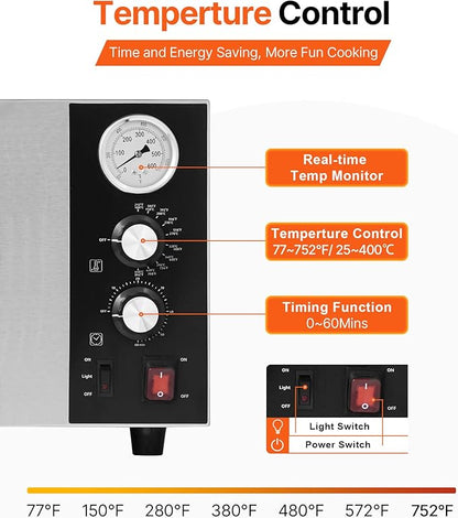 VEVOR Electric Pizza Oven, 18-Inch Commercial Pizza Ovens, 752°F Max Temp, 1740W Large Pizza Oven Countertop with Temp & Time Control, Built in Thermometer Indoor Pizza Maker for Restaurant Home Use