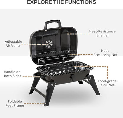 14" Tabletop Portable Charcoal Grill, Compact Small BBQ with Enamel Coating, Adjustable Vent & Folding Legs for Outdoor Cooking, Camping & Tailgating