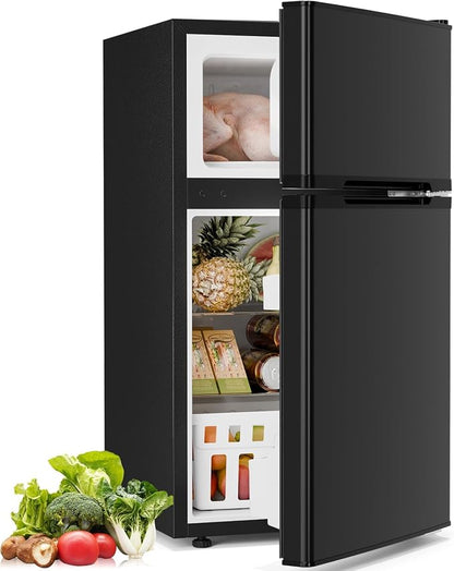 Antarctic Star Compact Refrigerator,4.5 Cu.Ft. Mini Separate Freezer Double 2-Door Adjustable Removable Shelves for Apartment/Dorm/Office,BLACK