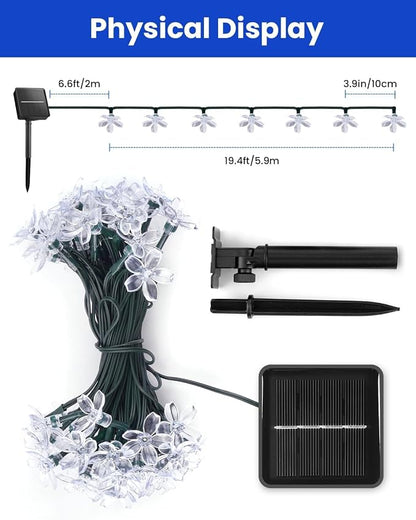 Brightown 60 LED Flower Solar String Lights Outdoor Waterproof, Fairy Lights for Garden Yard Fence Patio Christmas Tree Wedding Party Decor,Blue, 2 Pack