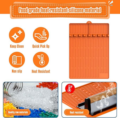 Silicone Griddle Mat for Blackstone Griddle Accessories, Large Heat Resistant Spatula Mat with Drip Pad, BBQ Grill Tools Holder for Outdoor Grill, Side Shelf, and Kitchen Countertop (1PC, Orange)