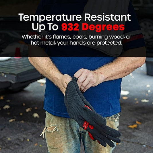 Fireproof Gloves by Prepared Hero - 1 Pack - Resistant Up to 932 Degrees - Cut Resistant, BBQ Gloves - Grill Gloves - Fire Protection Gloves - Heat Resistant Gloves - Heat Gloves for Grilling & BBQ