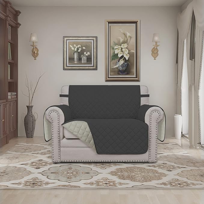 Easy-Going Reversible Couch Cover, Oversized Chair, Darkgray/Beige | Machine Washable Slipcover For Dogs, Water Resistant Furniture Mat For Living Room, Non-Slip Sofa Cover, Pet Friendly