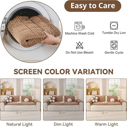 OstepDecor Couch Cover for Dogs, Washable Non Slip Sofa Cover for Pets | Soft Couch Covers for Sofa, Loveseat and Sectional, Furniture Protector Against Pet Hair & Dirt (35.4" x 82.7", Brown)