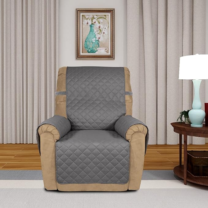 PureFit Reversible Recliner Chair Covers Couch Covers for Dogs, 19 in | Gray/Gray, Water Resistant Couch Protector, Washable Pet Couch Cover with Non Slip and Elastic Straps For Kids