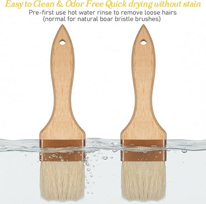 2 Pcs 2 inch Pastry Brush Bristle Basting Brushes Cooking Baking BBQ Oil Brush Food Brushes for Cooking Butter Oil Egg Marinade Grilling Durable Kitchen Marinade Butter Culinary Utensil