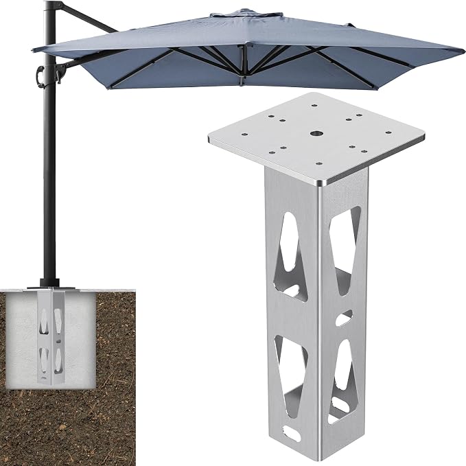 Dolibest Heavy Duty In-Ground Umbrella Base, Universal Steel Rustproof Steel Ground Umbrella Stand, Space-Saver Steel Anchor for Outdoor Offset Cantilever and Middle Pole Patio Umbrellas