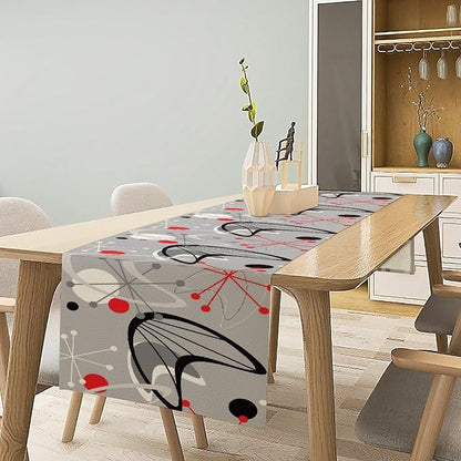 Mid Century Table Runner，Mid Century Modern 1950 Style Vintage Retro Atomic Style Print Table Runners for Party Kitchen Dining Banquet 13x36Inch
