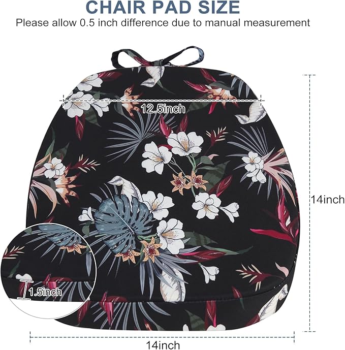 GUEGLSA Outdoor Waterproof Seat Cushions 14x14 inch, Non Slip Metal Chair Pad with Ties, U Shaped Metal Chair Cushion for Kitchen Dining Patio Chair, Set of 2, White Flower