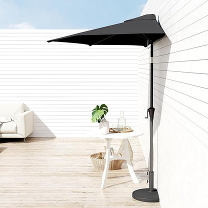 Helios&Hestia 9 ft Small Half Round Wall Outdoor Market Patio Umbrella with Tilt and Crank for Garden, Deck, Balcony