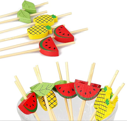 Minisland Yellow Pineapple Cocktail Picks, 4.7 Inch Long Bamboo Fancy Toothpicks for Appetizers, Decorative Summer Tropical Hawaiian Party Food Drinks Garnish Fruit Skewer Sticks 100 Counts - MSL171