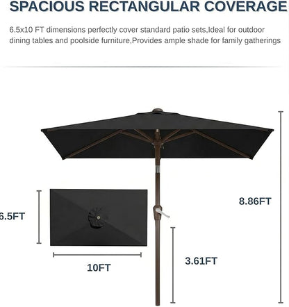 6.5x10FT Patio Umbrella, Outdoor Umbrella with Push Button Tilt and Crank, 8 Sturdy Ribs, UV Protection & Waterproof Market Umbrella for Pool, Backyard, Beach,Deck (Black)