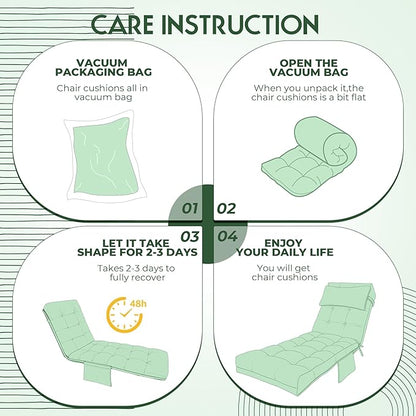 Outdoor Chaise Lounge Chair Cushion, Waterproof Outdoor Chair Cushions for Patio Furniture, 71 x 21 x 4 Inches Replacement Chaise Lounge Cushion with Ties (Green)