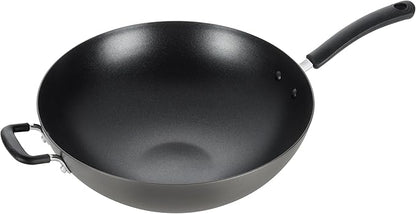 T-Fal Ultimate Hard Anodized Nonstick Wok 14 Inch, Oven Broiler Safe 350F, Non Stick Stir-Fry Pan, Cookware, Pots and Pans, Kitchen, Versatile Deep Frying, Sauté, Braise, Stew, Dishwasher Safe, Onyx