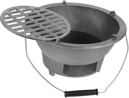 BESTonZON Large Charcoal Grill Stove with Handle and Inner Grate Portable Circular Cast Iron Charcoal Barrel Grill for Camping and Backyard Cooking