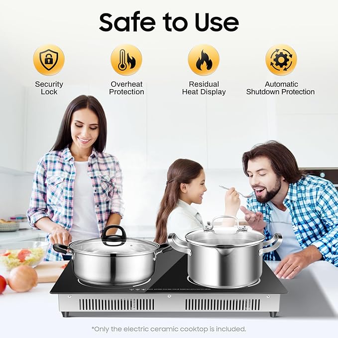 4 Burner Electric Cooktop 110v, 23 Inch Portable Stove Cooktop with LED Display, Child Safety Lock and Timer, 3000W 9 Power Level Electric Ceramic Built-in Stove Top, Hard Wire (No Plug)
