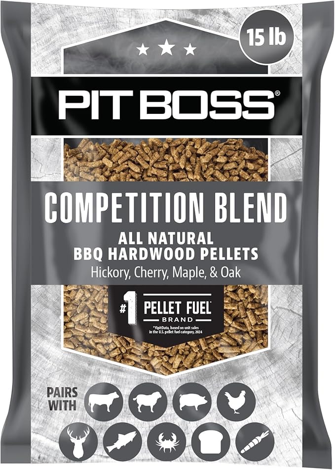 Pit Boss 100% All Natural BBQ Hardwood Pellets for Cooking, Grilling, and Smoking | 15 lbs. Wood Pellets for Pellet Grills and BBQ Smokers | Competition Blend