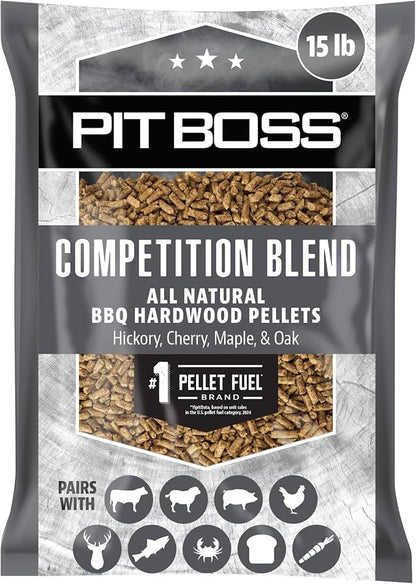 Pit Boss 100% All Natural BBQ Hardwood Pellets for Cooking, Grilling, and Smoking | 15 lbs. Wood Pellets for Pellet Grills and BBQ Smokers | Competition Blend