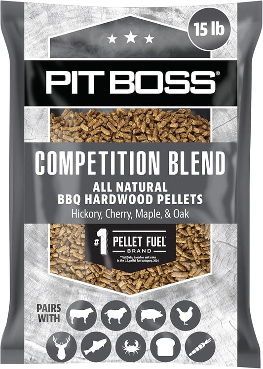 Pit Boss 100% All Natural BBQ Hardwood Pellets for Cooking, Grilling, and Smoking | 15 lbs. Wood Pellets for Pellet Grills and BBQ Smokers | Competition Blend