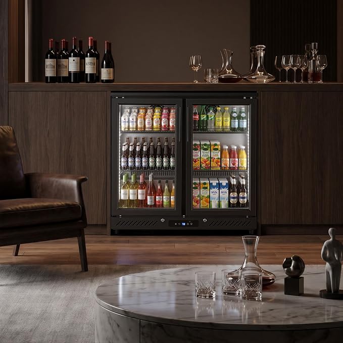 Electactic 6.5 Cu.Ft Wine & Beverage Refrigerator, Double Glass Door Beverage Cooler, Built-in & Freestanding Drink Fridge with LED Light, for Bar, Kitchen, Office