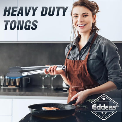 Tongs For Cooking - Silicone Metal Kitchen Tong 7" 9" & 12" Grey | 600°F Heat Resistant Silicone Tong, All Metal handle Locking Tongs with Silicone Tips, Heavy Duty Stainless steel