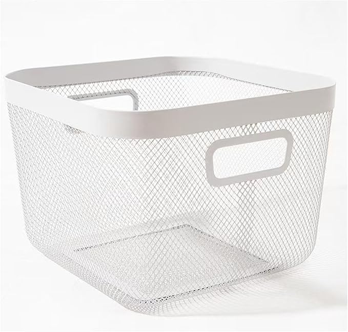 AJIODA Metal Mesh Steel Baskets, Household Wire Storage Organizer Bin Garden Harvest Basket Multi-functional Fruit Baskets with Handles for Kitchen Bathroom Picnic Shopping Decor Cabinet Home, White
