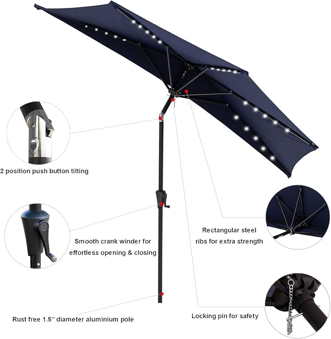 C-Hopetree 9 ft Half Round Outdoor Patio Market Wall Umbrella with Solar LED Lights and Tilt