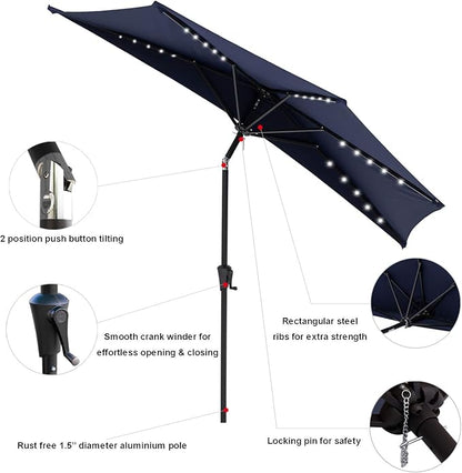 C-Hopetree 9 ft Half Round Outdoor Patio Market Wall Umbrella with Solar LED Lights and Tilt