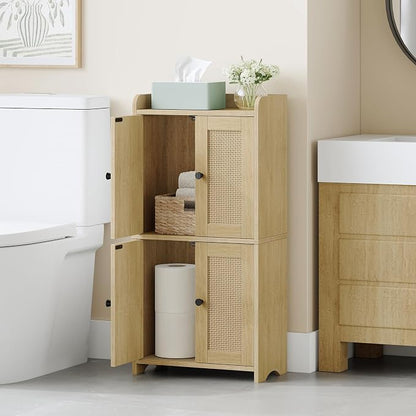 HEXCELEN Small Storage Cabinet, Bathroom Storage Cabinet with 4 Doors, Floor Bathroom Organizer Freestanding for Small Spaces, Living Room, Kitchen, Entryway (Streamlined American, Yellow) | Bathroom Storage Cabinet, 4 Doors, Floor Bathroom Organizer F...