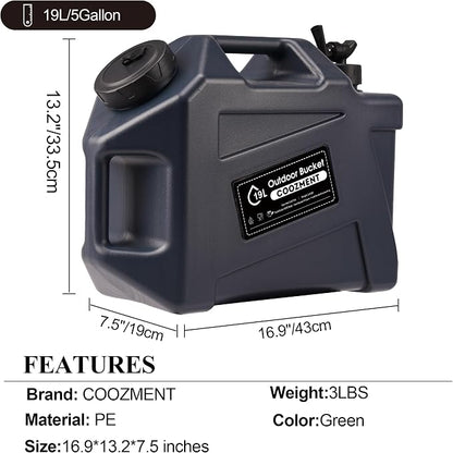 COOZMENT 3.2 Gallon/5 Gallon Water Containers with Spigot, BPA Free Water Jug, Military Green Water Tank, Multifunction Water Storage Containers for Camping Outdoor Hiking,Emergency Storage