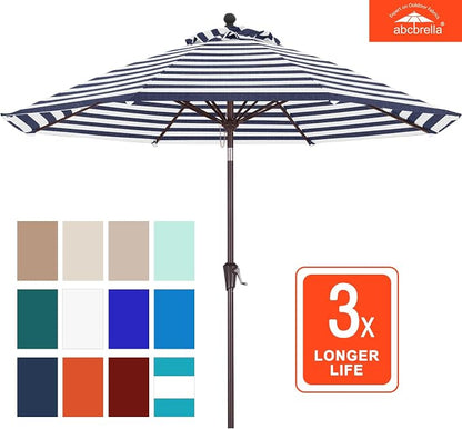 ABCCANOPY OLEFIN® 5-Year No Fading 9FT Outdoor Patio Umbrella(Navy Stripe) | Fade & UV Resistant Fabric,8 Fiberglass Ribs，Wind Vent，Crank Lift & Tilt,Outdoor Table Umbrella for Deck,Backyard,Yard