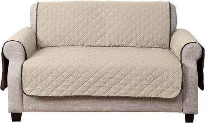 Furhaven Water-Resistant & Reversible Loveseat Cover Protector for Dogs, Cats, & Children - Two-Tone Pinsonic Quilted Living Room Furniture Cover - Espresso/Clay, Loveseat