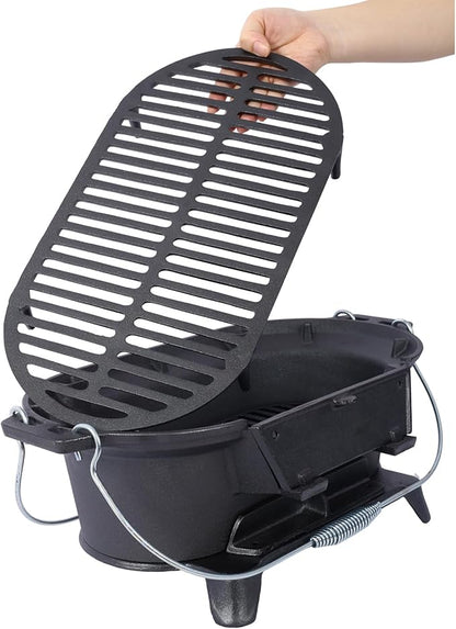 Cast Iron Hibachi Grill & Skillet Combo, Portable Charcoal Hibachi Grills, Compact Camping Charcoal Cooker for Tailgating, Picnics & Hunting (A)