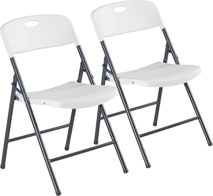 DUMOS 2 Pack Folding Chairs Heavy Duty - Plastic Stackable Portable Dining Chairs Set, Wedding, Party, Patio, Garden, for Indoor Outdoor, for Home and Office, Conference, White