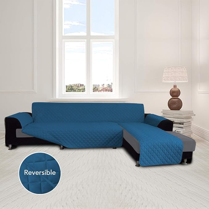 Easy-Going Reversible L-Shape Sectional Couch Cover, X-Large, Peacock Blue | Soft Sofa Slipcover For Dogs, Fits Left/Right Chaise Lounge Protector, Water Resistant Mat For Living Room