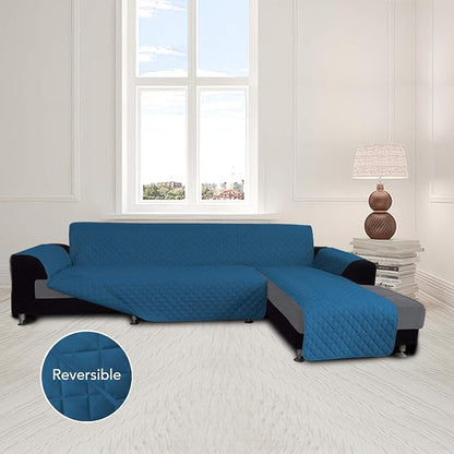 Easy-Going Reversible L-Shape Sectional Couch Cover, X-Large, Peacock Blue | Soft Sofa Slipcover For Dogs, Fits Left/Right Chaise Lounge Protector, Water Resistant Mat For Living Room