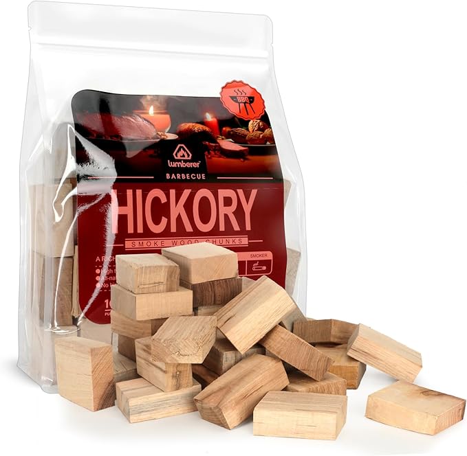 Lumberer Hickory Wood Smoking Chunks – Bold Smoky Flavor for Beef & Game – 100% Natural, Long-Lasting Burn – 4LBS, High-Temp Sterilized