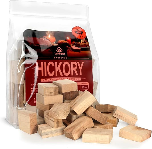 Lumberer Hickory Wood Smoking Chunks – Bold Smoky Flavor for Beef & Game – 100% Natural, Long-Lasting Burn – 4LBS, High-Temp Sterilized