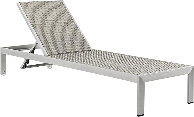 Modway Shore Aluminum Wicker Rattan Outdoor Patio Two Poolside Chaise Lounge Chairs in Silver Gray