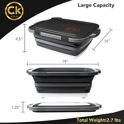 New XL Collapsible BBQ Prep Tub with LOCKING Lid, Cutting Board & Drain Hole | BPA-Free, Food-Grade, Space-Saving Prep Tubs for Marinating, Grilling, Camping & Outdoor Cooking (Black, 16L)