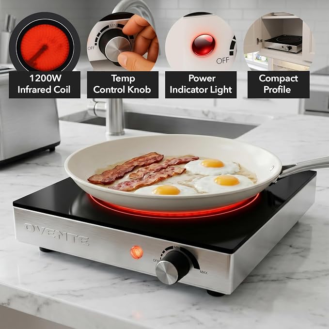 OVENTE Infrared Ceramic Single Burner, 1200W Hot Plate, Black BGI301GB (Pack of 5)