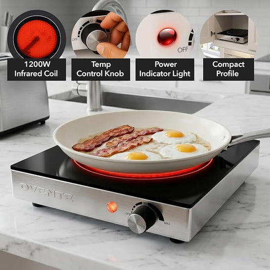 OVENTE Infrared Ceramic Single Burner, 1200W Hot Plate, Black BGI301GB (Pack of 5)