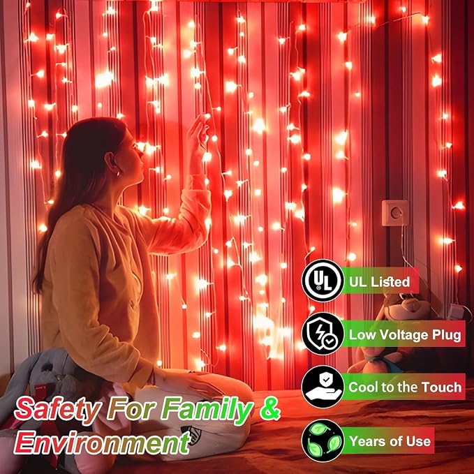 WUXYIYANG 340 LED 90FT Red & Light Green Valentine Lights, 12 Pro Modes and Timer Memory & Dimmable, Plug in Clear Wire Indoor Valentine Room Light for for Xmas Bedroom Yard Tree Wedding Party Decor